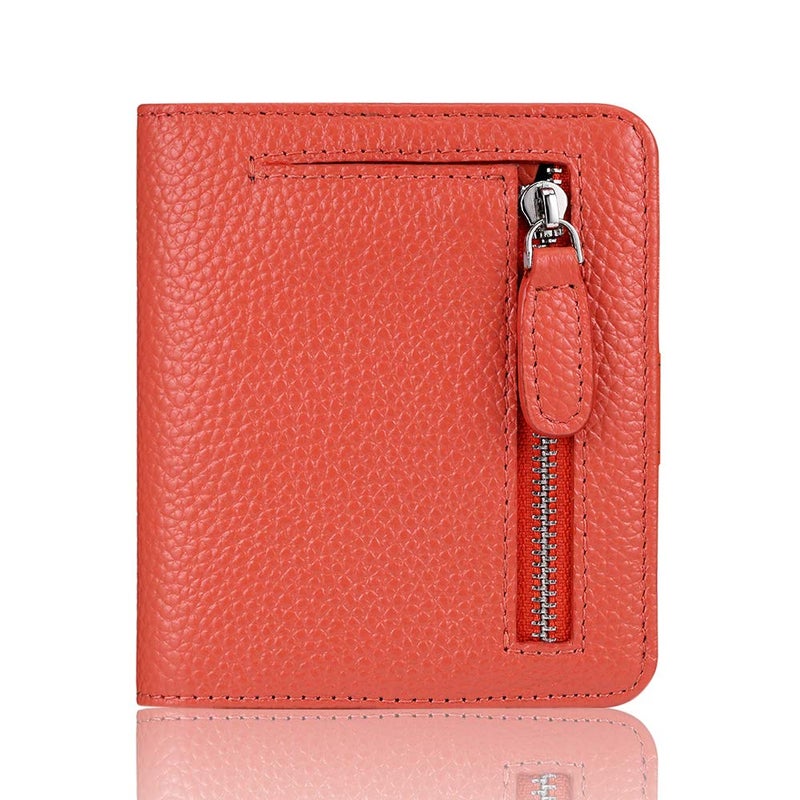 FT FUNTOR FUNTOR Small Wallets for Women, Ladies Small Compact Bifold Pocket RFID Blocking Genuine Leather Wallet for Women, Orange - Image 1